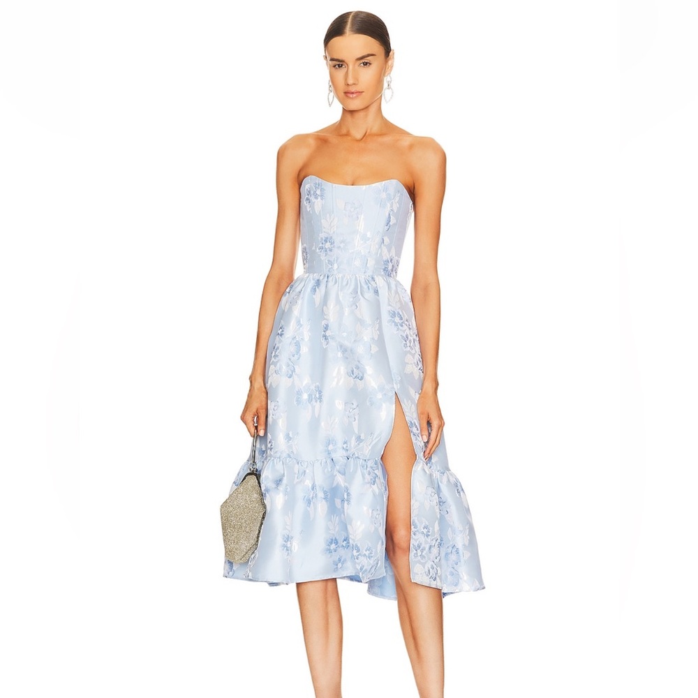 Virginia strapless gown in chambray baroque floral